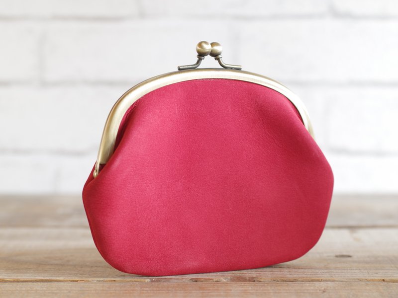 ちょっと大きめ がま口 ヌバックレザー レッド - 財布 - 革 レッド