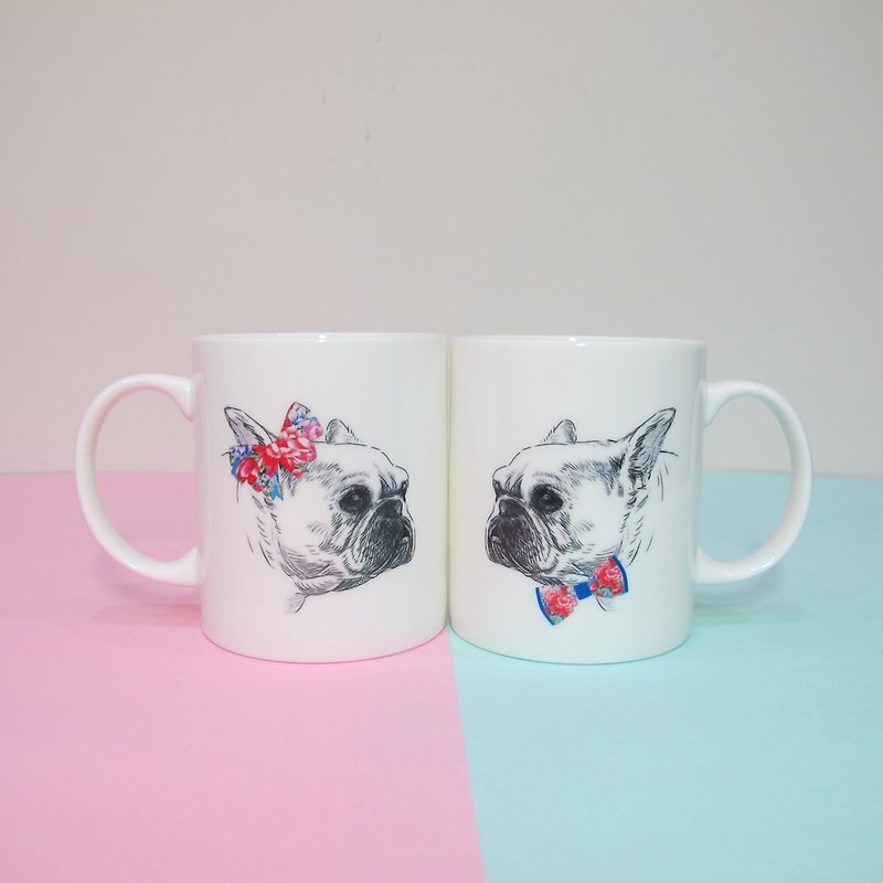 [Spot / Fast Shipping / gift exchange] Hakka fabric bow / ribbon method bucket mug, coffee mug / beam port Cotton canvas bag - full of porcelain cup combination - Mugs - Porcelain White