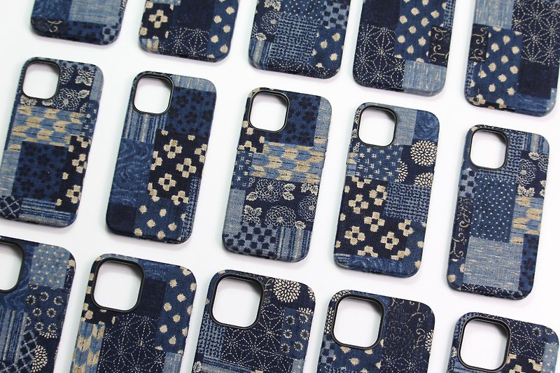 EPUL handmade Japanese vintage fabric Apple iphone14 13 12pro max mobile phone case - เคส/ซองมือถือ - ผ้าฝ้าย/ผ้าลินิน สีน้ำเงิน