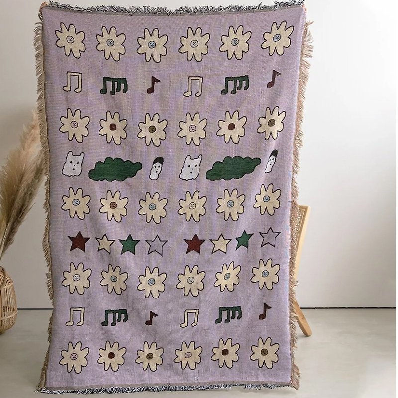Macaron Toe Joint Model・Woven Universal Blanket - ผ้าห่ม - ผ้าฝ้าย/ผ้าลินิน สีม่วง