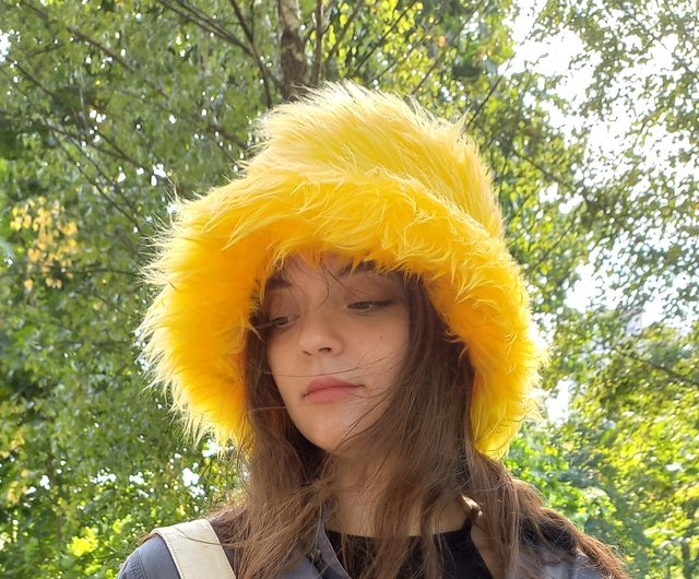 Bright yellow hat. Faux fur bucket hat. Festival fuzzy neon hat. Acid yellow hat Shop ALLApparelArt Hats Caps Pinkoi