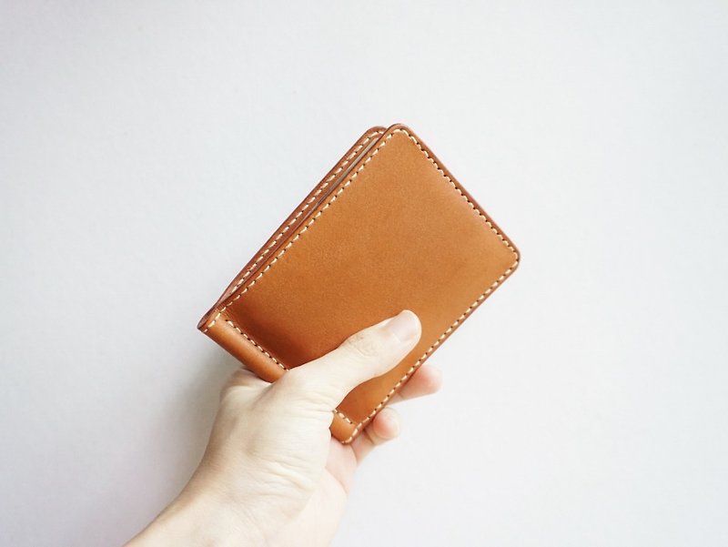 Men's Money Clip Wallet made of Extra Soft Vegetable-tanned Cow Leather in Tan - 銀包 - 真皮 咖啡色