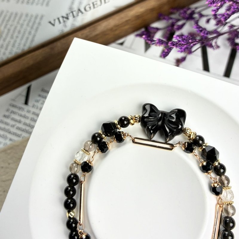 オリジナルデザイン 暗夜星辰 天然石ブレスレット オブシディアン ホワイトクォーツ エナジーブレスレット 浄化 - ブレスレット - クリスタル ブラック