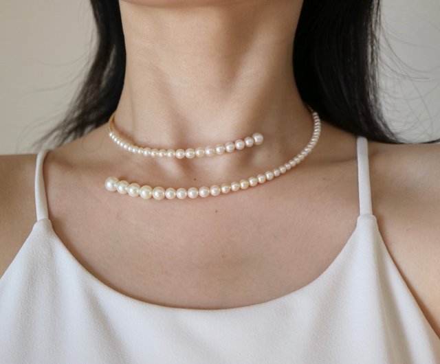 サイズグラデーションアコヤパールネックレス 形状記憶ワイヤー