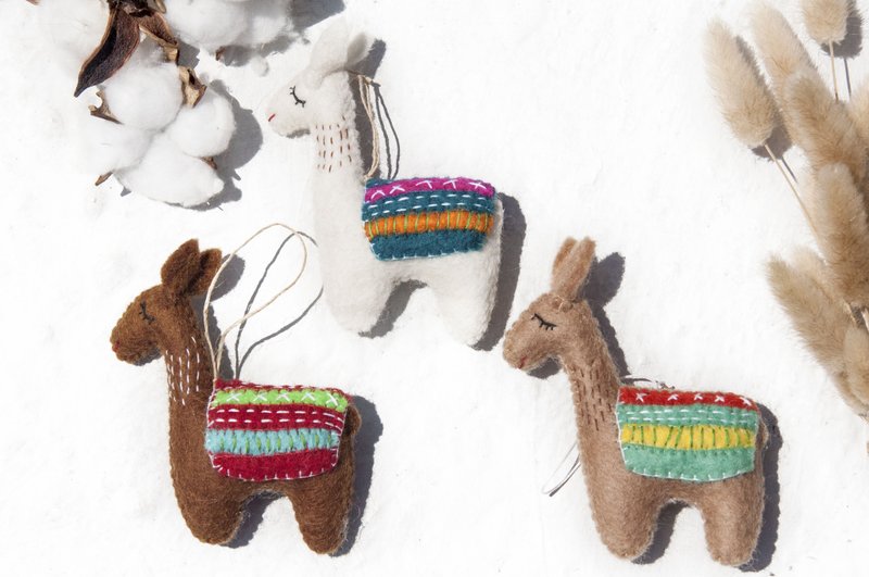 Wool felt strap/wool felt key ring/animal key ring/animal wool felt-forest embroidery alpaca - ที่ห้อยกุญแจ - ขนแกะ หลากหลายสี