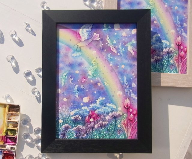 Waiting for the rainbow】水彩画 アートプリント ブルー