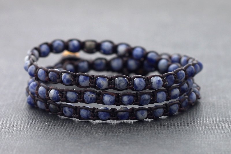 Sodalite Triple Wrap Unisex Bracelets Anklets Woven Beaded Stone - Bracelets - Stone Blue