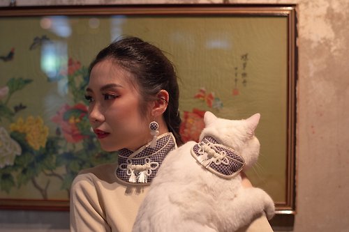 ready to woof ! CNY 2022 Oriental Peri Matching Bib & Earrings for Pet and Human