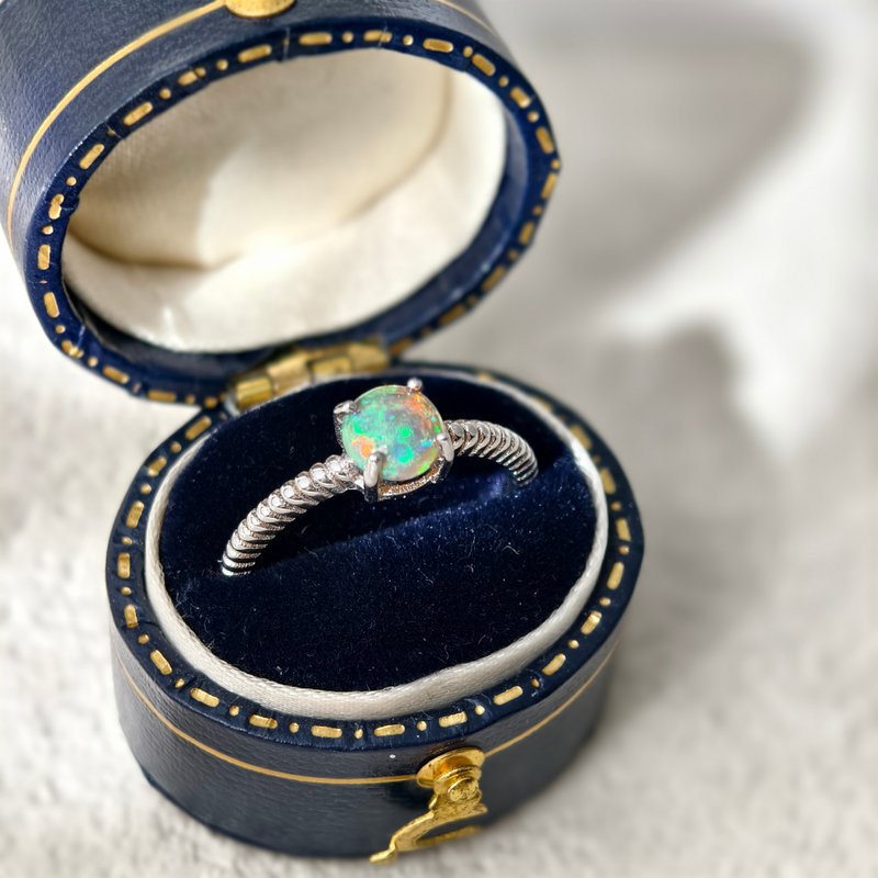 聖誕禮物 歐泊戒指 天然蛋白石純銀戒指 送禮 - 戒指 - 純銀 