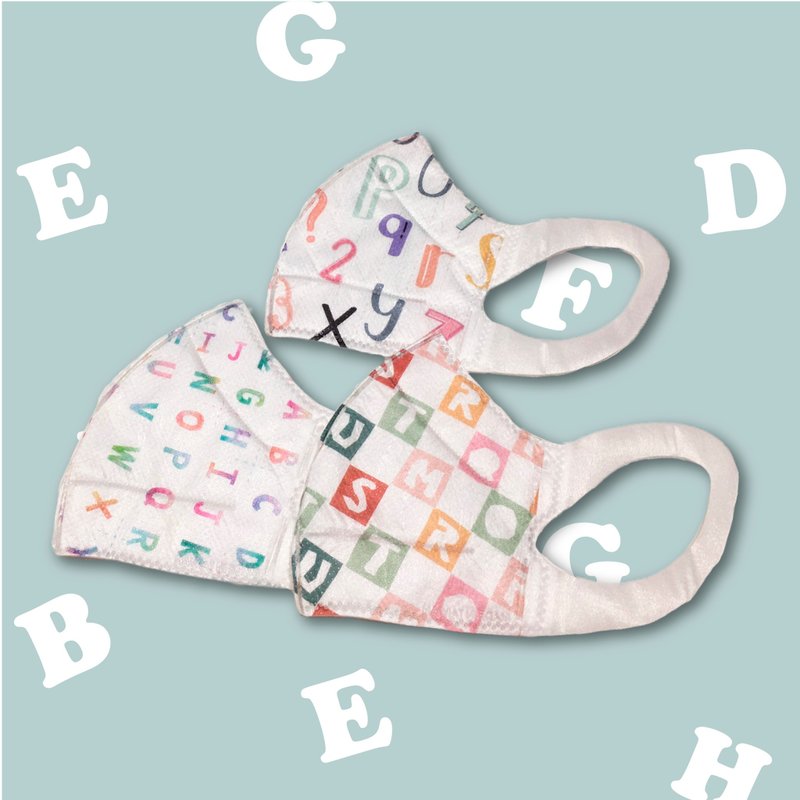 [Made in Yi Lun Taiwan] English Alphabet Fun Children's Stereoscopic Medical Mask (30pcs/10pcs of 3 Colors) - หน้ากาก - วัสดุอื่นๆ ขาว