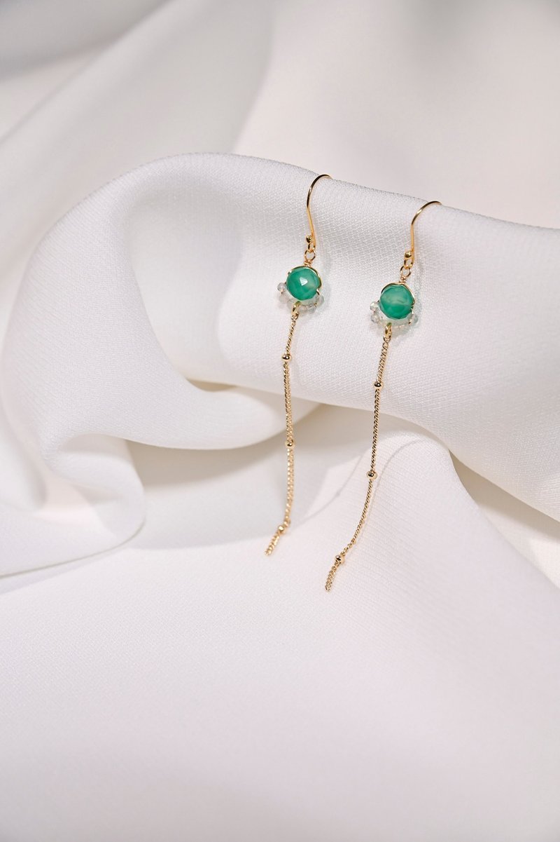 Sterling Silver Earrings / Dyed Green Agate Labradorite / Sister JIEGEM's Jewelry - ต่างหู - เครื่องประดับพลอย สีเขียว