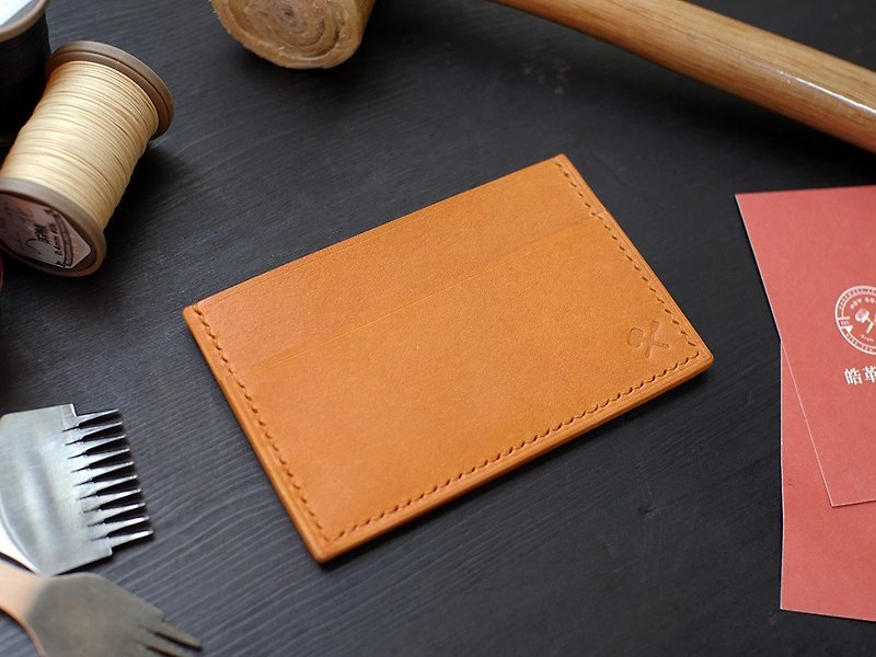 [Promotion] Genuine Leather Simple Business Card Holder-Camel [Engraved Leather in Frieh District] - ที่เก็บนามบัตร - หนังแท้ สีนำ้ตาล