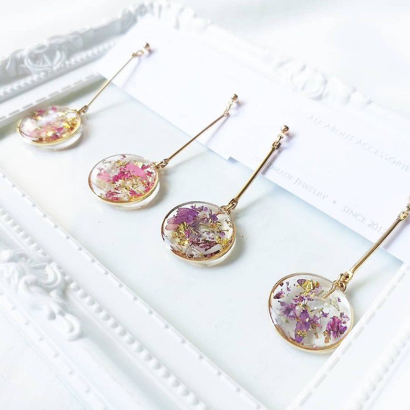 Eternal flower series - Eternal flower hanging earrings / ear clip - Earrings & Clip-ons - Other Materials Multicolor