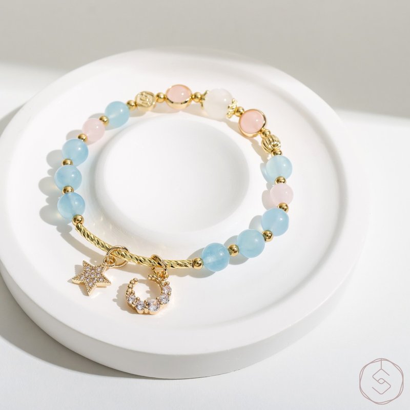 Love | Aquamarine Pink Crystal Moonstone | Natural Crystal Bracelet - Bracelets - Crystal Blue