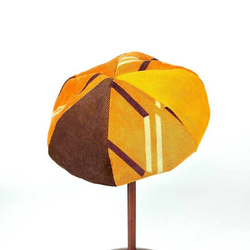 小牛村 手工貝雷帽 貝蕾帽 畫家帽 幾何 燈心絨【黃金薯條】B-99 - 帽子 - 棉．麻 黃色