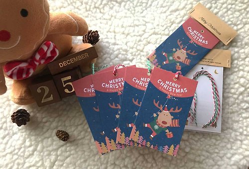 Ying Design 小紅鼻聖誕麋鹿禮物小卡(一組4入) 小卡片 禮物吊卡 吊牌 聖誕卡