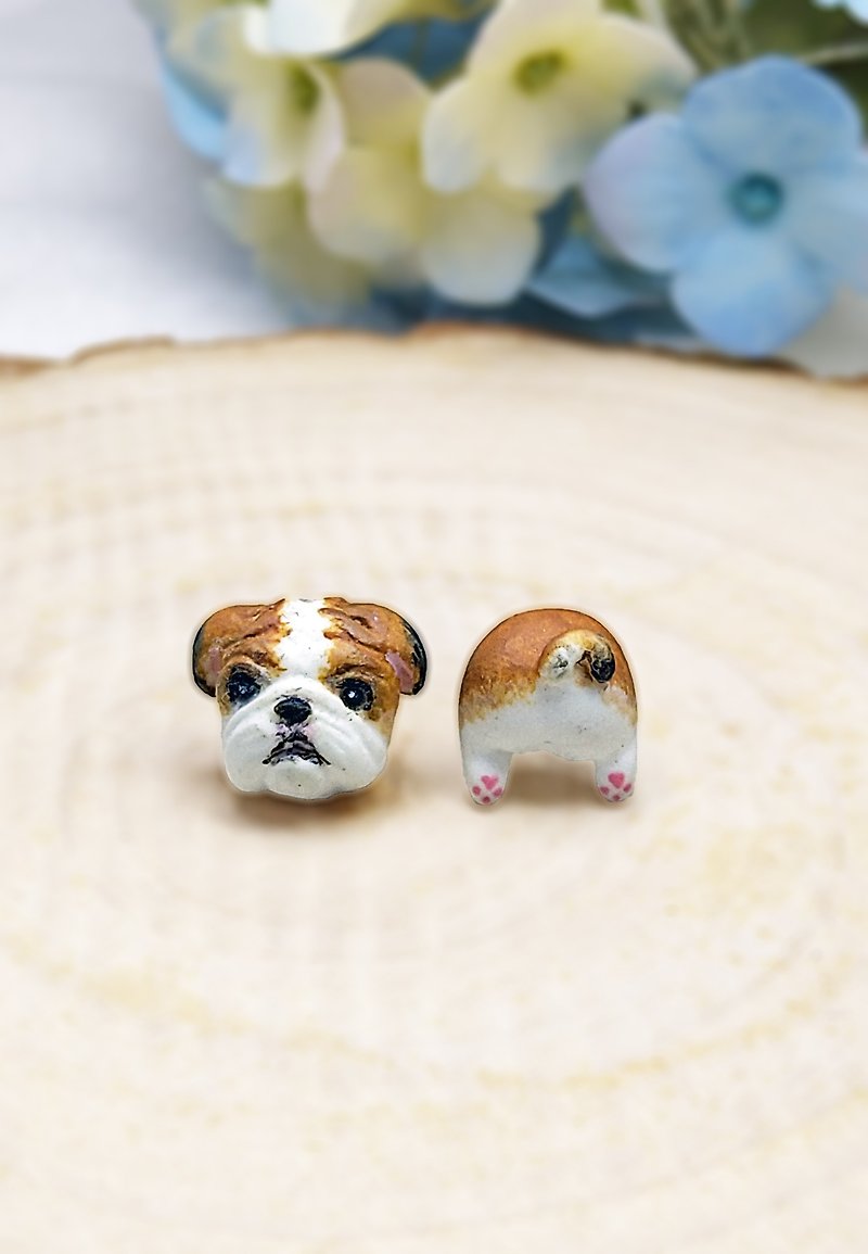 Bull Dog Earrings - A style  Bulldog Stud Earrings - ต่างหู - ดินเหนียว 