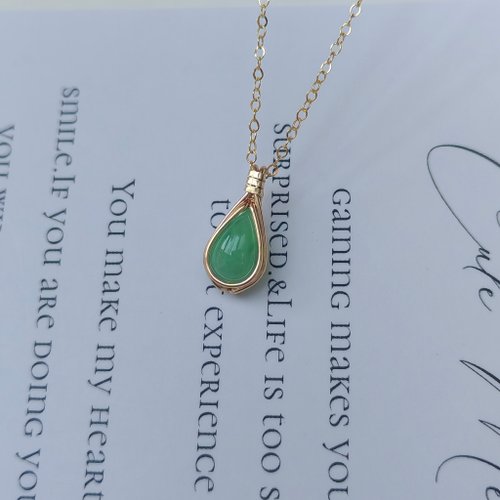 LynnJewelry A貨緬甸翡翠吊墜 五月誕生石天然果綠淺綠翡翠項鏈 14KGF水滴翡翠