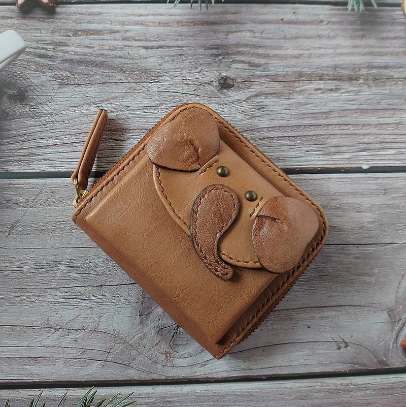 Sheepskin short zipper clip (elephant)-8 card holders-independent coin compartment-hand-stitched - กระเป๋าสตางค์ - หนังแท้ 