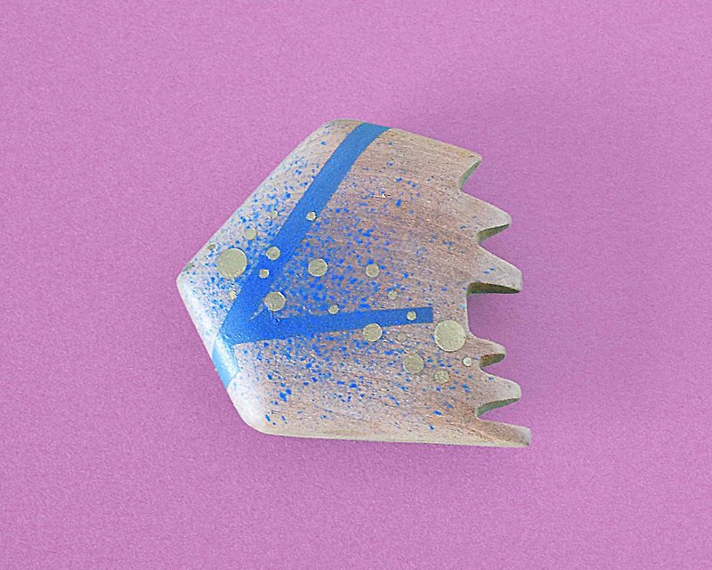 小さな抽象的な手描きの木製ポケットミラー（青と金）oyogu - メイク道具・鏡・ブラシ - 木製 ブルー