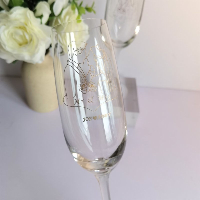 wedding gift | custom wedding champagne pair | engraving - Bar Glasses & Drinkware - Glass 