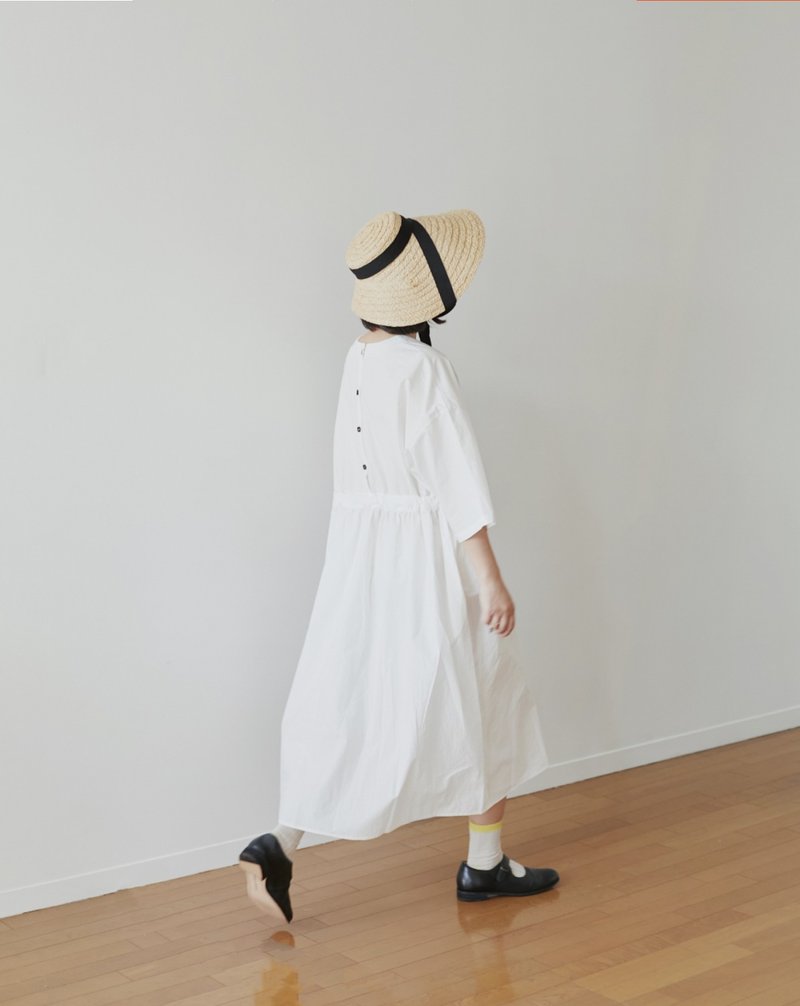 Minimalist white blouse dress Nissan high-density concave-convex texture sense Omi sun-dried cotton cloth - One Piece Dresses - Cotton & Hemp White