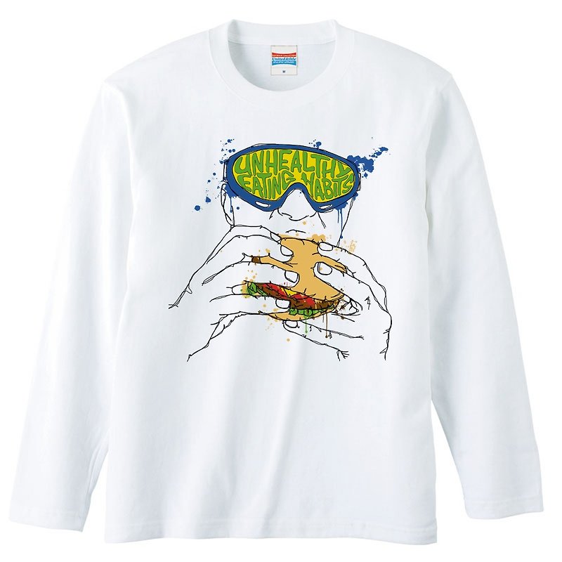 ロングスリーブTシャツ / Unhealthy eating habits - T 恤 - 棉．麻 白色