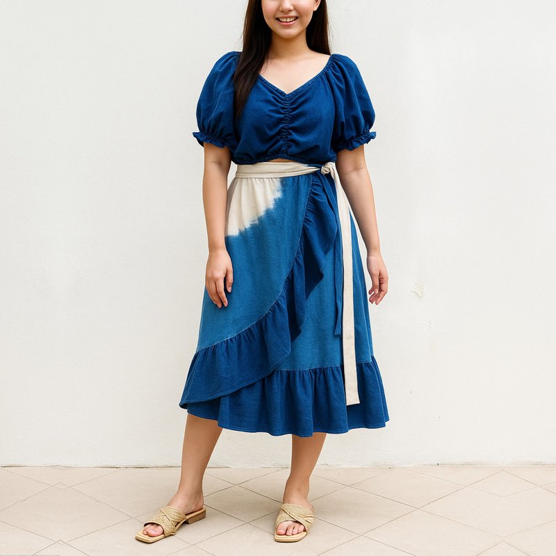 Mini Indigo Ruffle Skirt -  側系荷葉邊裙 - 裙子/長裙 - 棉．麻 藍色