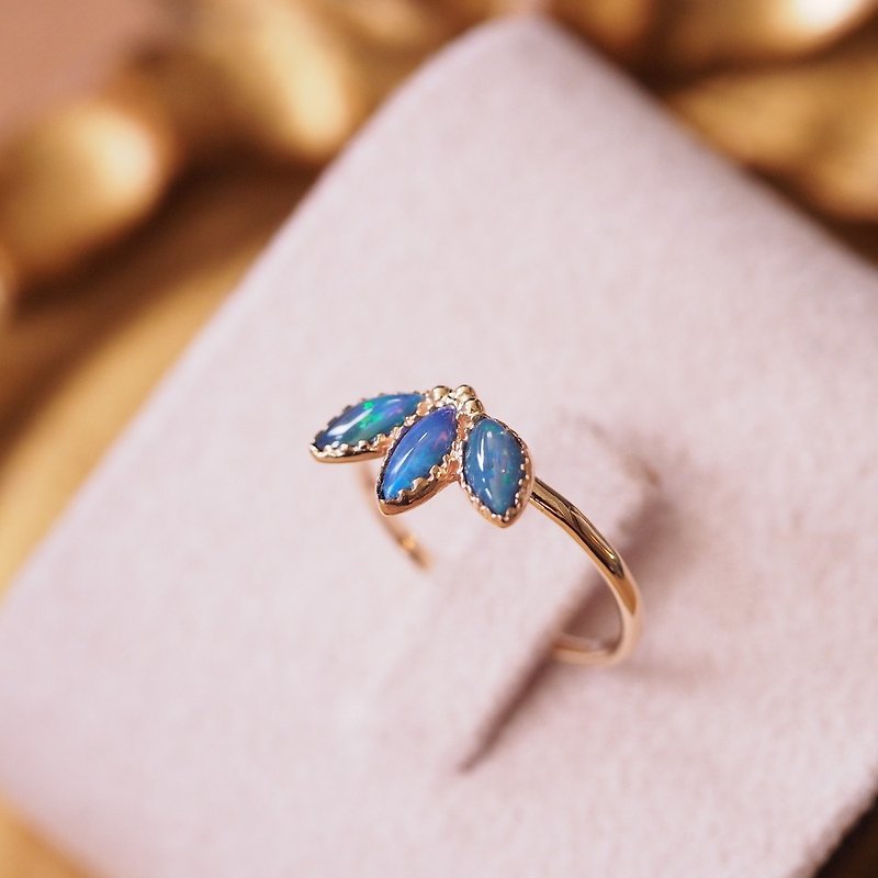 Order for custom-made natural Australian crystal opal 10K gold ring Opal birthstone K10YG - แหวนทั่วไป - เครื่องประดับ หลากหลายสี