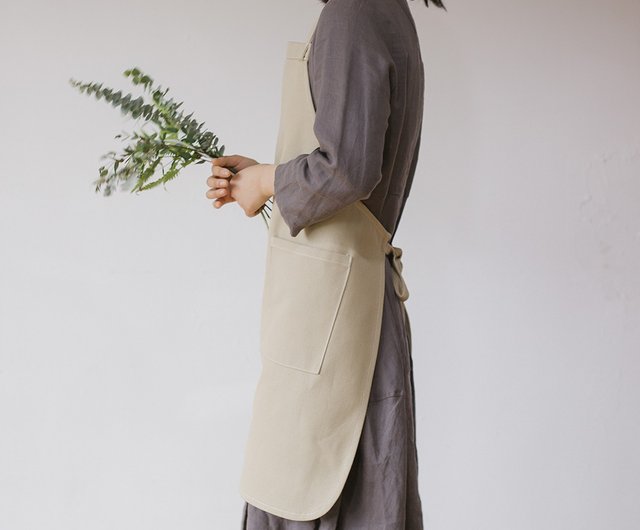 調節可能なホルターネックキャンバスエプロンベージュの作業服