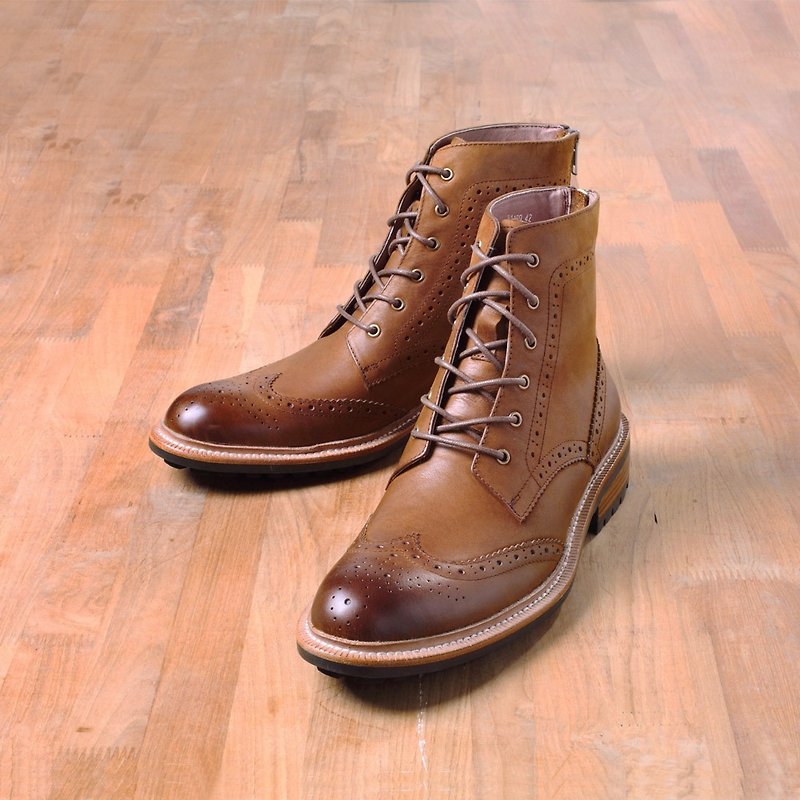 Vanger Elegant American ‧ British revival wing lace boots Va189 coffee - รองเท้าบูธผู้ชาย - หนังแท้ สีนำ้ตาล