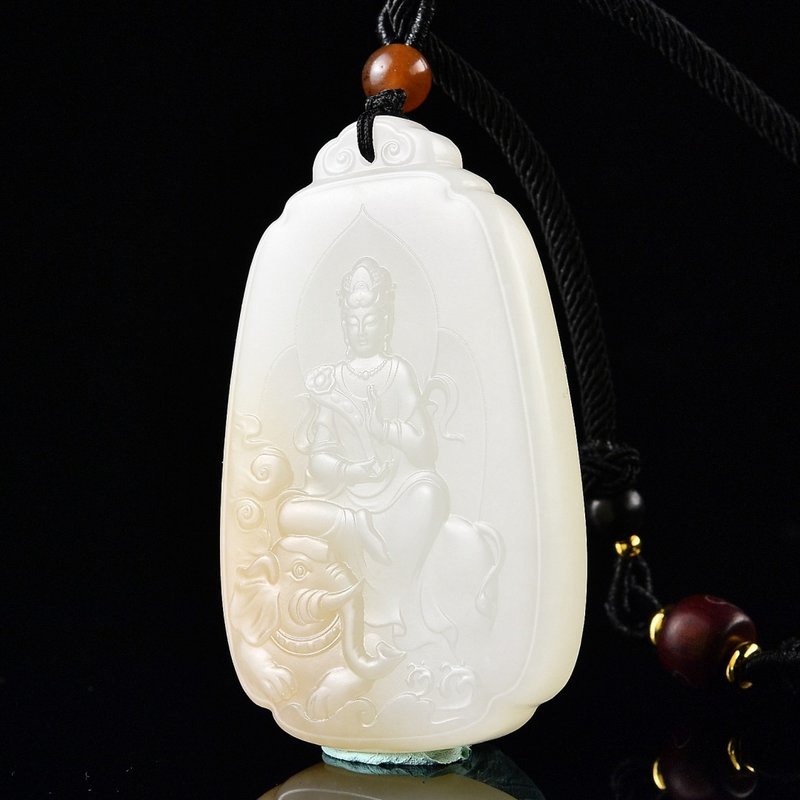 秒殺價 天然新疆和田玉且末糖羊脂玉普賢菩薩吊墜 - 吊飾/掛飾 - 玉石 