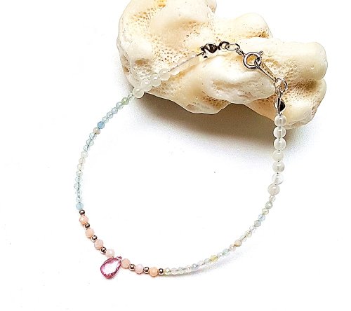 &amp;lt;Favorite series - heart&amp;gt; Morgan powder opal white moon powder Stone Sterling Silver Bracelet