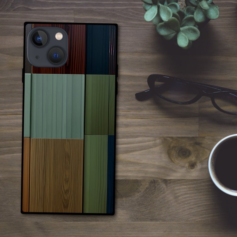 Chic and modern, stylish antique and retro wood grain square smartphone case [tempered glass finish] Compatible with iPhone 15 - Phone Cases - Plastic Multicolor