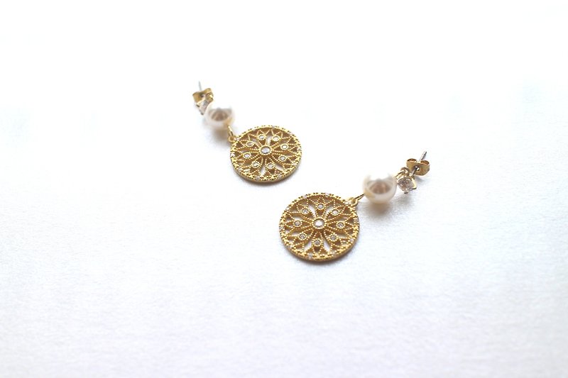Double circles- Brass earrings - ต่างหู - ทองแดงทองเหลือง สีทอง
