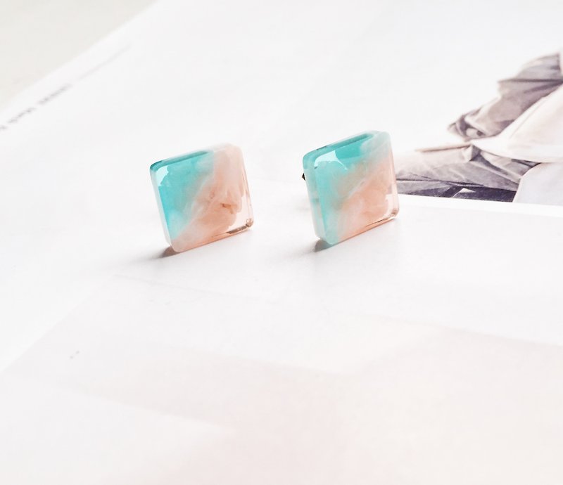 La Don - Earrings - Rendering - Small square plum green tea ear pin - Earrings & Clip-ons - Acrylic Orange