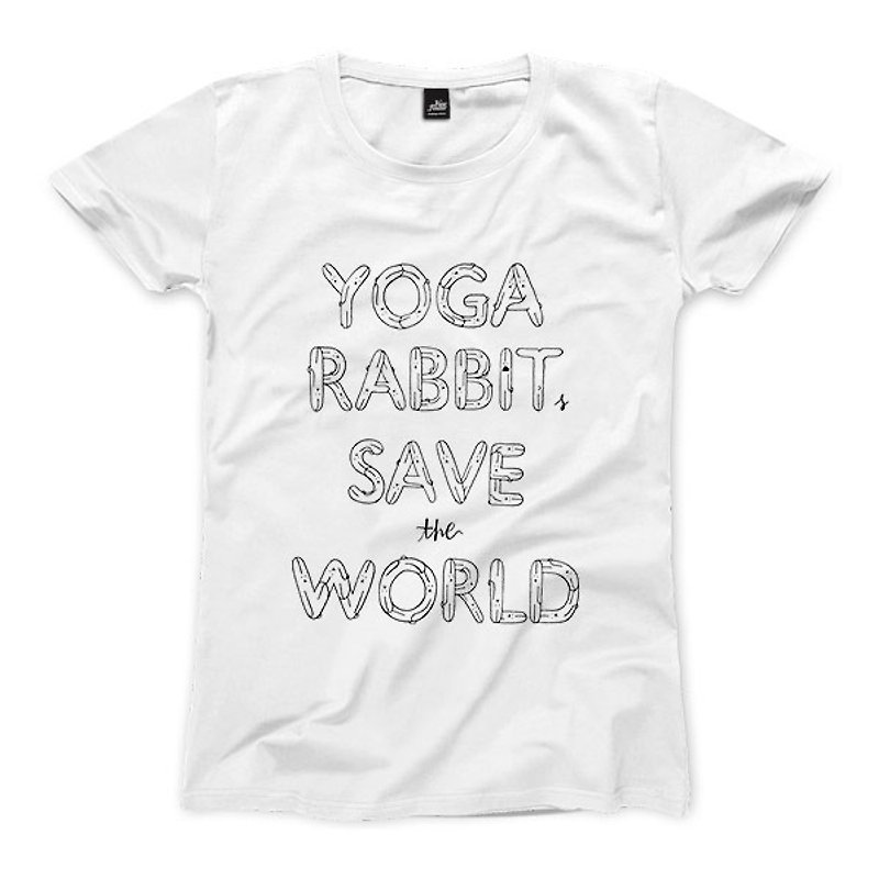YOGA RABBITS SAVE the WORLD - White - Women's T-Shirt - เสื้อยืดผู้หญิง - ผ้าฝ้าย/ผ้าลินิน 
