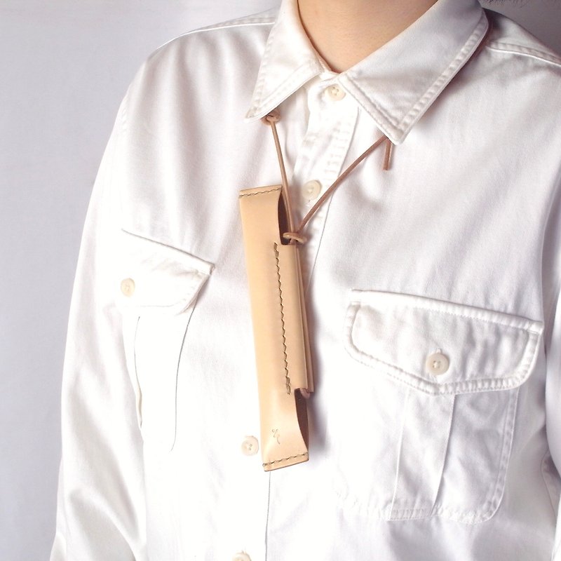 Pen Holder hanging from neck using Leather (Undyed) 【1 / いち】 #Hand sewn - Pencil Cases - Genuine Leather Brown