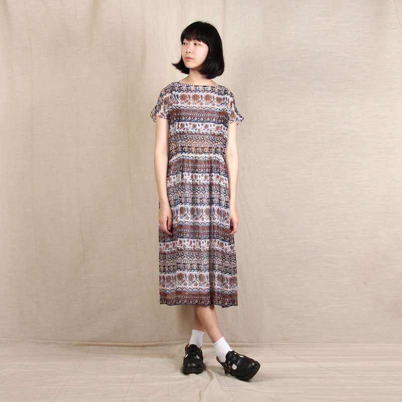[Nile] egg plant vintage girls printed short-sleeved vintage dress $ 980 - One Piece Dresses - Polyester Multicolor