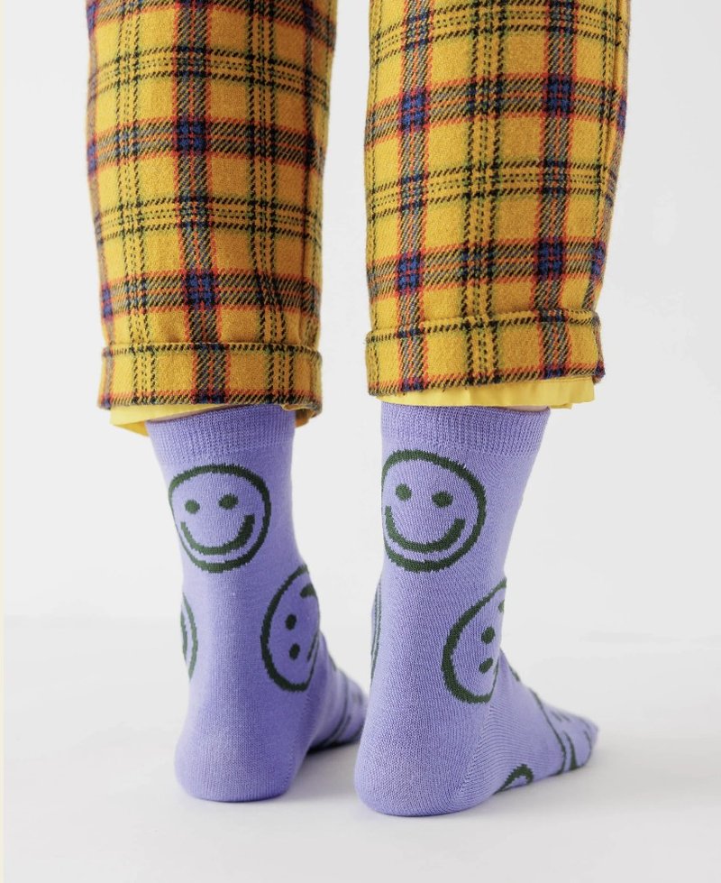 BAGGU Socks - Purple Smiley - Bamboo Fiber Moisture Absorption & Odor Resistant - Socks - Cotton & Hemp Purple