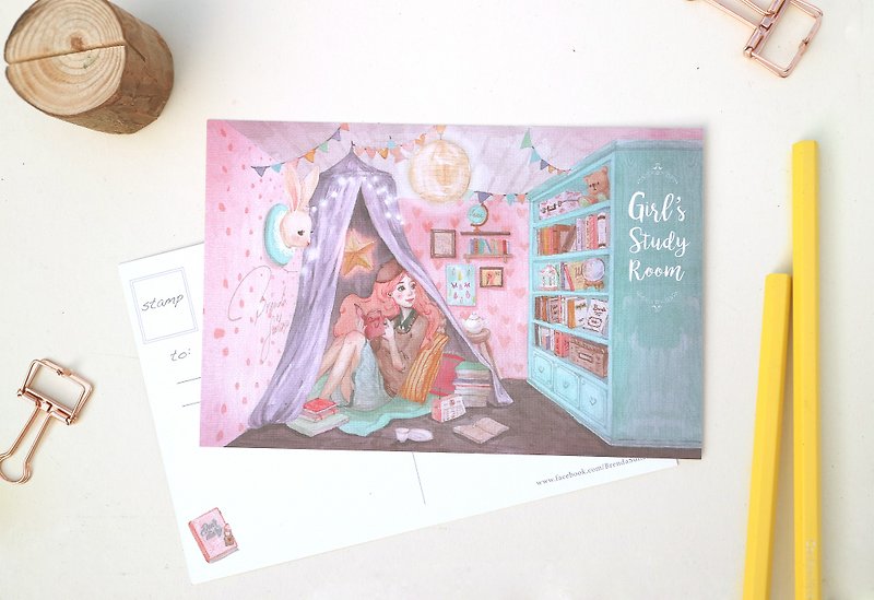 Youth Study / Original Hand Drawn Illustration Postcard - Cards & Postcards - Paper Purple