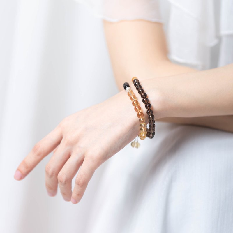 黃水晶煙晶珍珠雙圈手鍊 | 茶水晶14KGF手鏈 天然水晶客製化禮物 - 手鍊/手環 - 寶石 多色