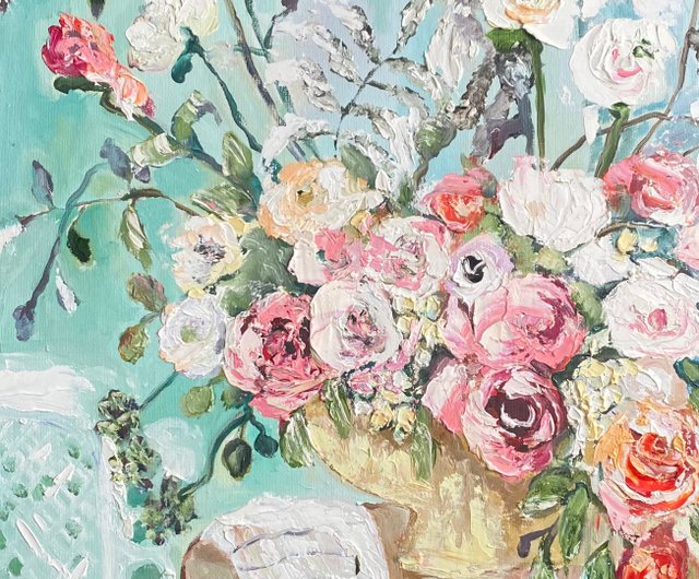 花の絵 キャンバスに油絵 印象派の絵画 インパスト ブーケ