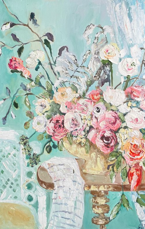 ②鳴海陶板画 絵画 印象派風 花瓶の花 時代物 美術品 インテリア 花の絵 印象派風 フレーム付き(②鳴海陶板画 絵画 印象派風
