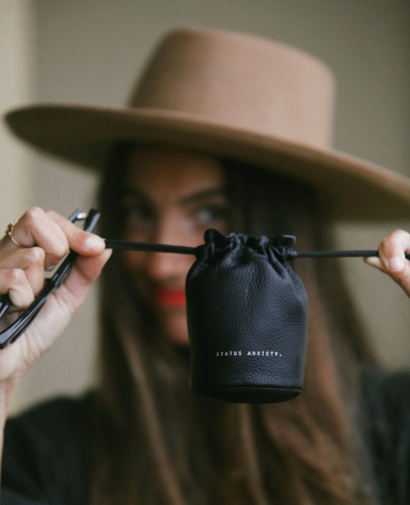 Status Anxiety. | LOVING IS EASY Leather Drawstring Pocket_Black, Pink - Toiletry Bags & Pouches - Genuine Leather Multicolor