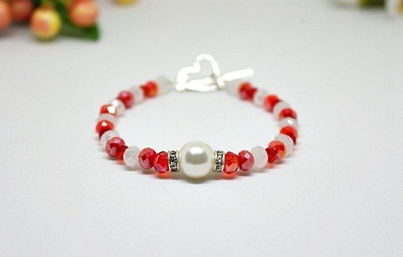 Czech crystal bracelet_pearl red // can be modified elastic bracelet //-limited X1- - Bracelets - Glass Red