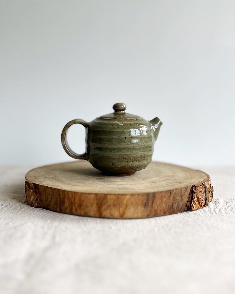 Dark green small round pot | Pottery tea set - Teapots & Teacups - Pottery Green