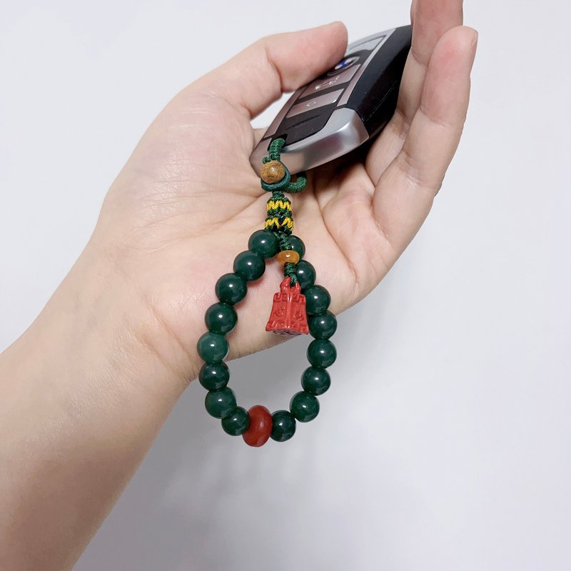 Congratulations to the end cinnabar agate car key chain bag hanging pendant retro key chain - Keychains - Jade 