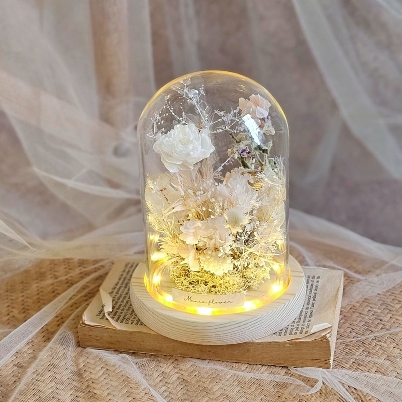 コレクション 薔薇のガラスドーム LEDライト付き 即納 すぐ発送 ピュアホワイト - ドライフラワー・ブーケ - 寄せ植え・花 ホワイト