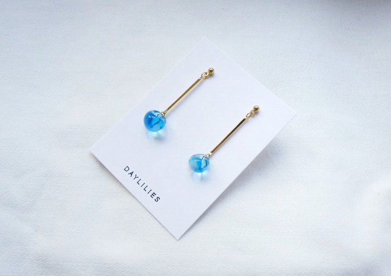 Teardrop beads earrings - Blue Blue - 耳環/耳夾/耳骨夾 - 玻璃 藍色